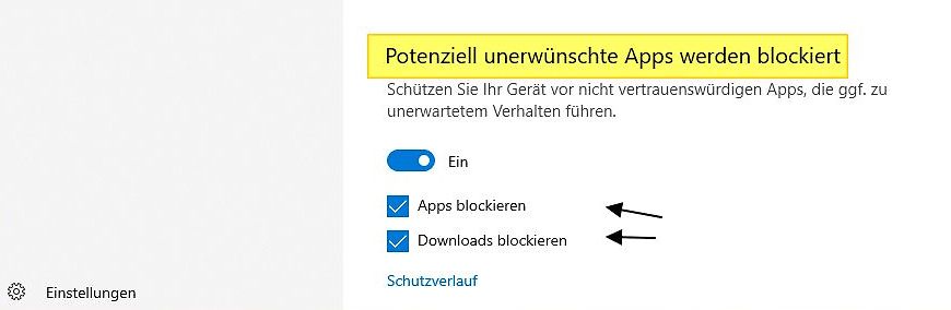 Sicherheitseinstellungen zum Blockieren unerwünschter Apps