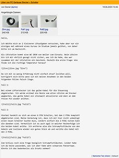 Forumbeitrag über Lötaufgaben mit Fotos von Kabeln