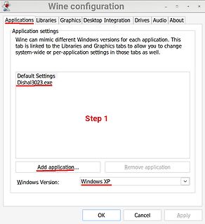 Wine configuration Fenster Applications Tab