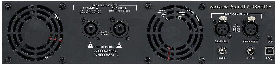 Rückseite eines Verstärkers PA-98SKT08