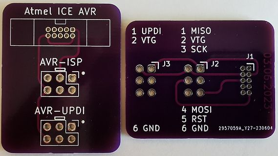 Zwei Leiterplatten für Atmel ICE AVR Programmieradapter