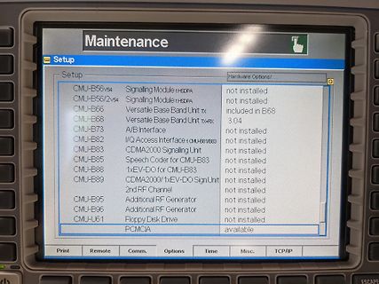 Display eines Wartungsmenüs für Hardware-Optionen