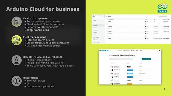 Präsentation von Arduino Cloud for business Funktionen