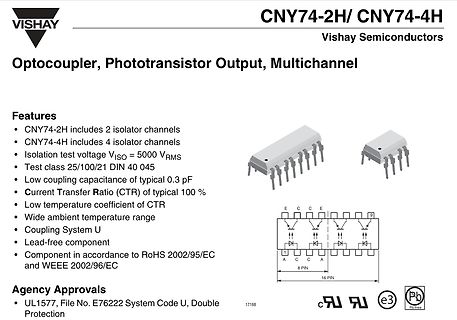 Datenblatt Ausschnitt Vishay Optokoppler CNY74-2H/4H