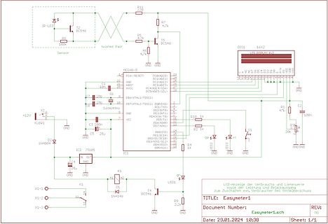 Schaltplan eines Mikrocontroller-Projekts mit LCD und Relais