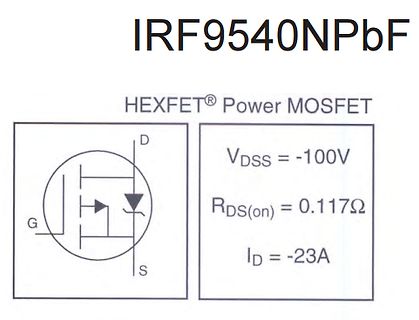 Datenblatt-Ausschnitt eines IRF9540N P-Kanal MOSFETs