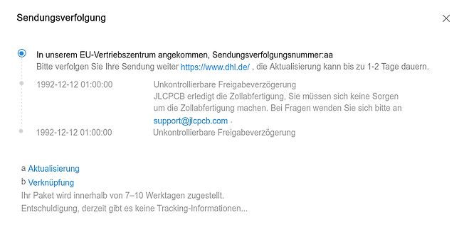 Sendungsverfolgung Statusmeldung
