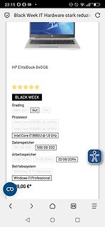 Screenshot eines Laptop-Angebots