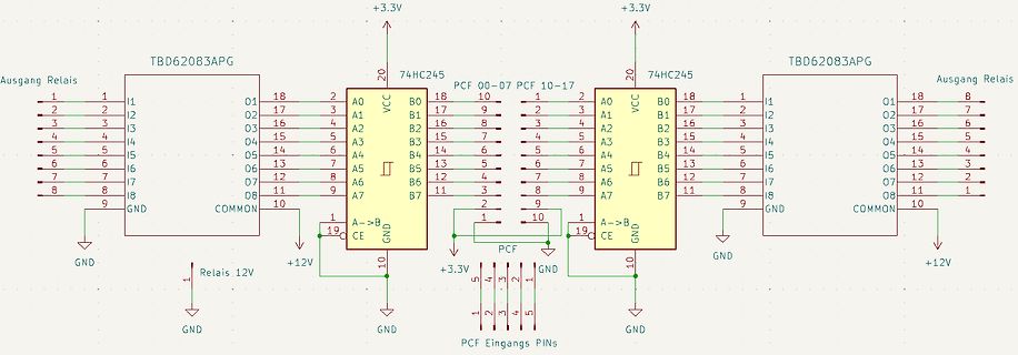 Schaltplan mit TBD62083APG und PCF8574 ICs