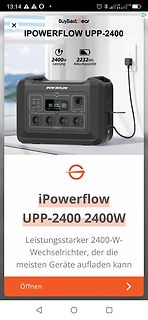Screenshot einer Produktseite für iPowerflow UPP-2400