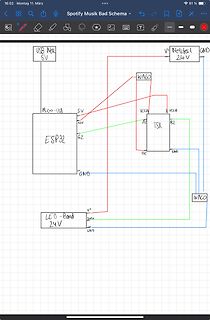 Handgezeichneter Schaltplan mit ESP32 und LED-Band
