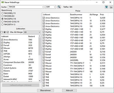 Preisvergleich für elektronische Bauteile