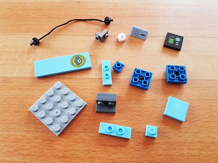Verschiedene LEGO-Steine auf Holzuntergrund