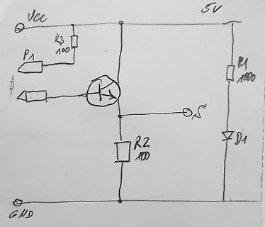 Handgezeichneter Schaltplan mit Transistor und LED