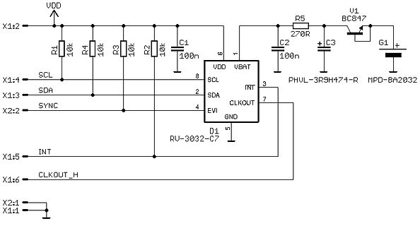 Schaltplan eines RV-3032-C7 RTC-Moduls