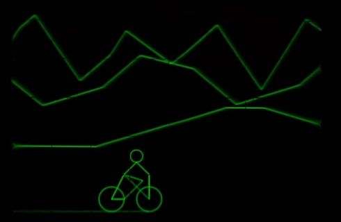 Strichmännchen auf Fahrrad als grüne Linienzeichnung