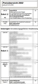 Preisübersicht für Solarregler und Zubehör
