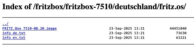 Verzeichnisinhalt eines Webservers für FritzBox-Firmware