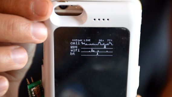 Foto eines Displays mit Wellenformen und Messwerten