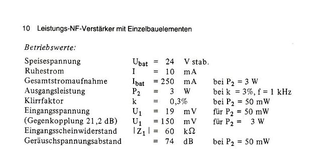 Betriebswerte eines Leistungs-NF-Verstärkers