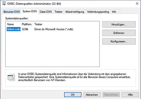 ODBC-Datenquellen-Administrator Fenster