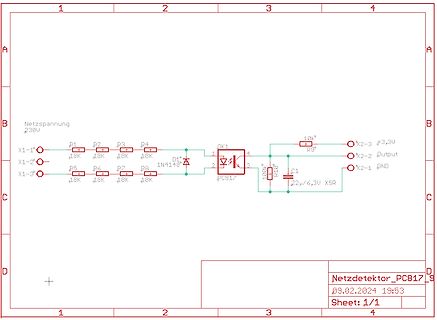 Schaltplan eines Netzdetektors mit PC817 Optokoppler