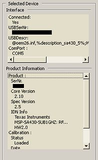 Software-Fenster mit Geräteinformationen eines MSP-SA430