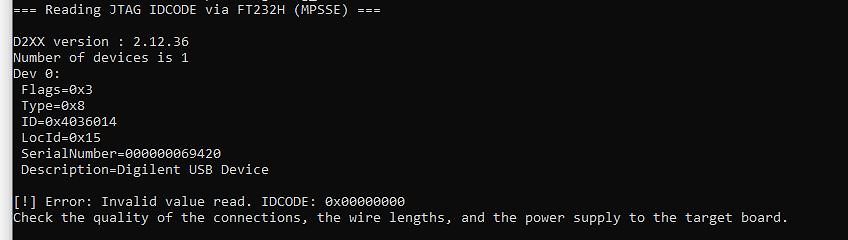 Fehlermeldung beim JTAG IDCODE Lesen