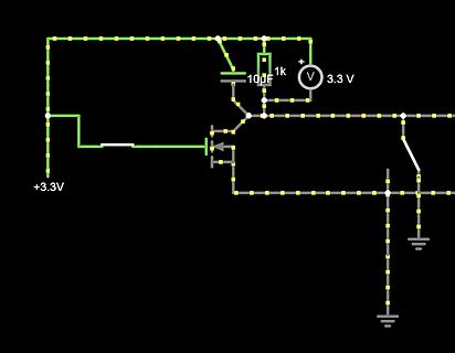 Schaltplan mit MOSFET, Kondensator und Voltmeter