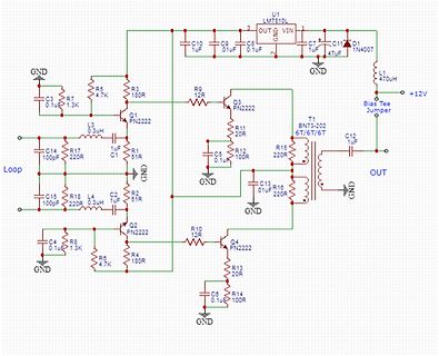 Schaltplan eines Transistor-Verstärkers mit Transformator