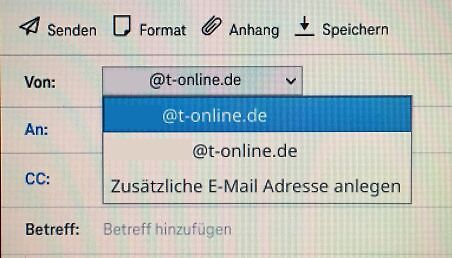 Abfotografierter Bildschirm einer E-Mail-Maske