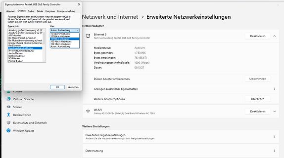 Windows-Einstellungen für Netzwerkadapter