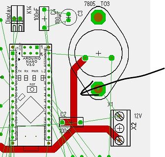 Ausschnitt eines PCB-Layouts mit Arduino Nano
