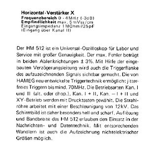 Datenblatt-Auszug Oszilloskop HM 512