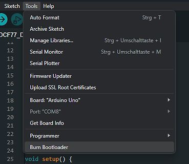 Menü 'Tools' der Arduino IDE