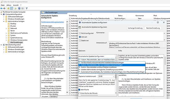 Windows Gruppenrichtlinien Einstellungen für automatische Updates