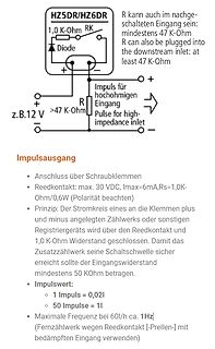 Datenblatt Ausschnitt Impulsausgang Schaltplan