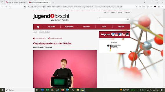 Screenshot der Webseite von Jugend forscht