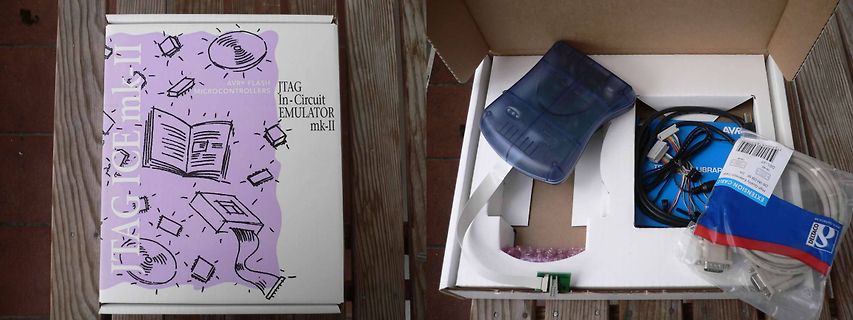 Verpackung und Inhalt eines JTAG In-Circuit Emulators