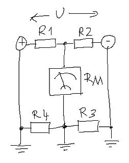 Handgezeichneter Schaltplan einer Wheatstone-Brücke