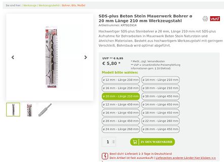 SDS-plus Beton Stein Mauerwerk Bohrer