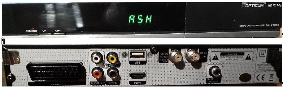 Rückansicht eines Opticum HD X110p Satellitenreceivers