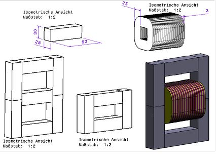 CAD-Modell einer mechanischen Halterung mit Bemaessung