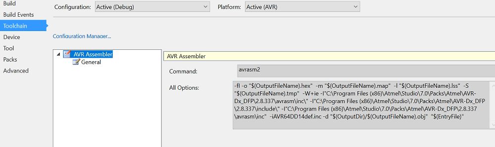 Einstellungen des AVR Assembler in Atmel Studio