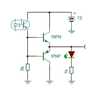 Schaltplan mit Optokoppler, Transistoren und LED