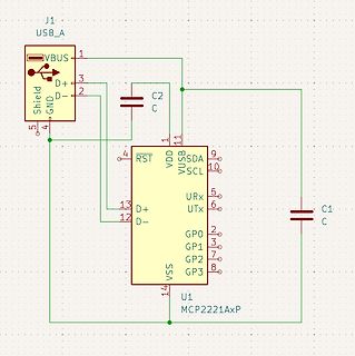 Schaltplan USB-zu-I2C Konverter MCP2221A