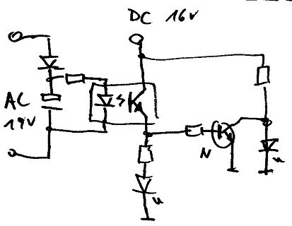 Handgezeichneter Schaltplan mit Gleichrichter und Transistor