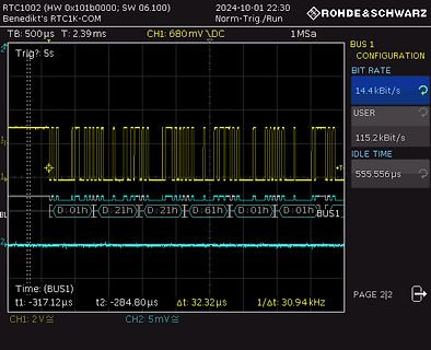 Oszilloskop-Screenshot mit digitalem Bus-Signal