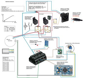 Beschalteter Aufbau mit Arduino, Akku und Komponenten