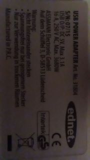 Typenschild eines USB-Netzteils
